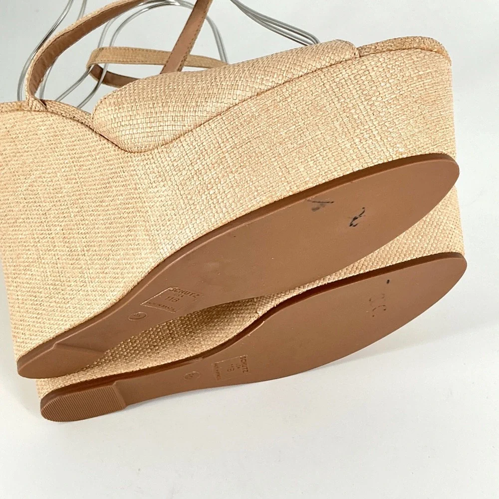 Schutz‎ Size 11 Beige Straw Platform Wedge Sandals Heels NEW Brazil Neith $178